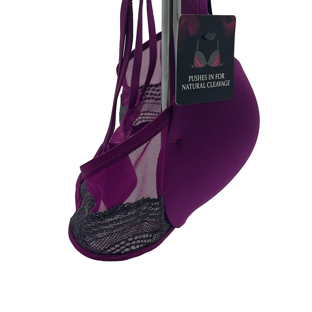 Maidenform Demi Coverage Push-Up-In Bra DM9900 32C Purple & Gray In Satin Lace - Picture 5 of 5